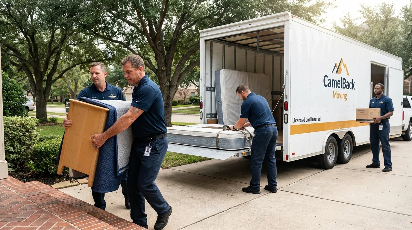 Crew loading residential truck for cross-state move from Windom, MN