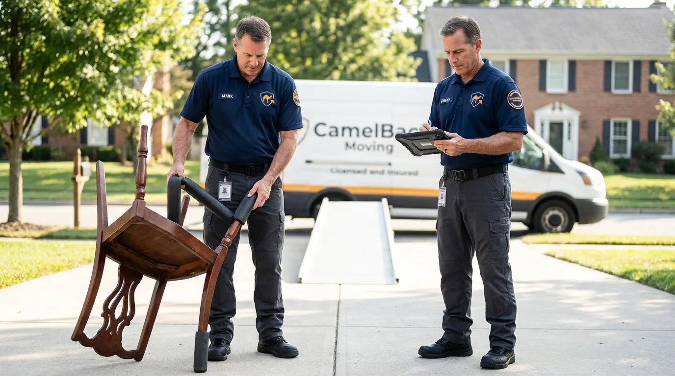 Movers inspecting furniture for damage prevention before loading in Windom, MN
