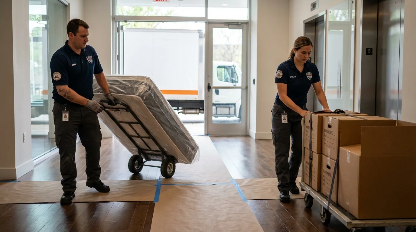Professional apartment movers loading elevator in Windom, MN