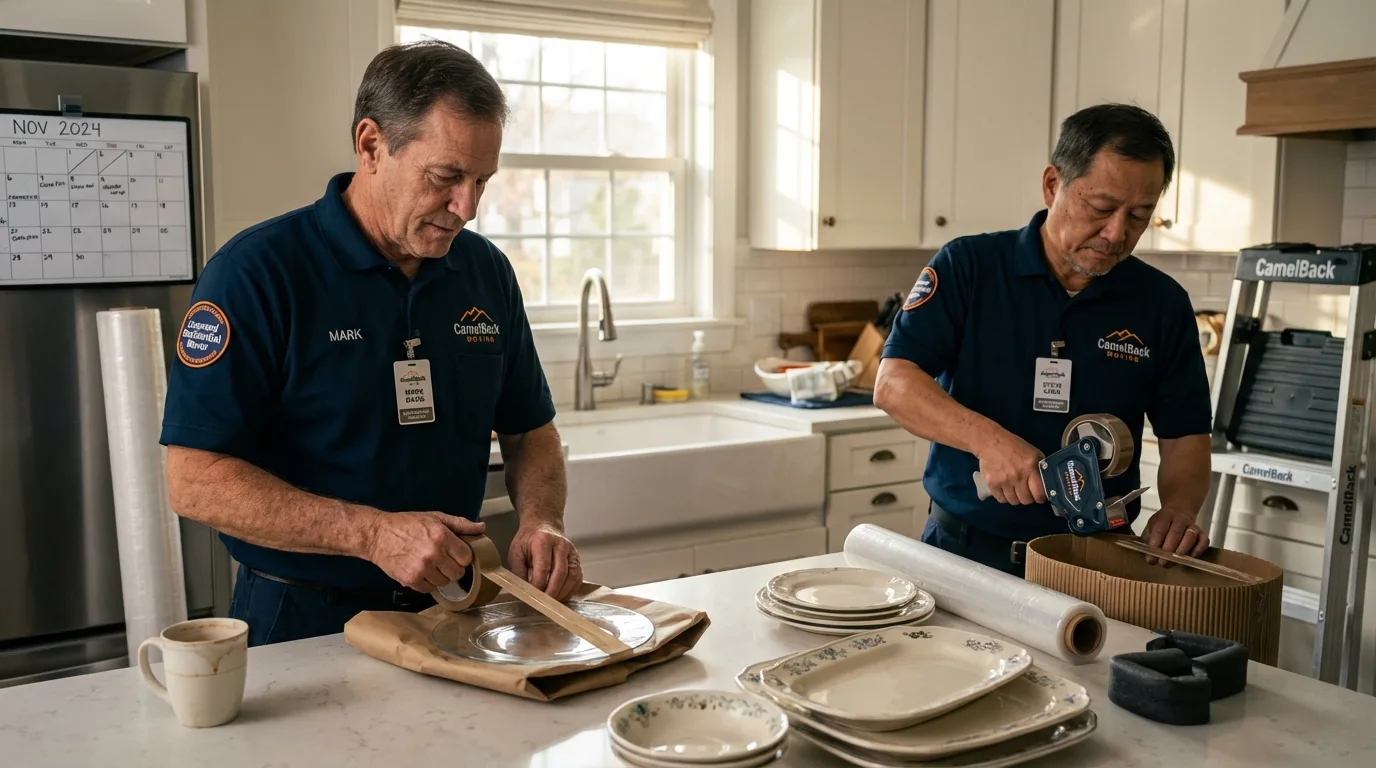 Professional crew packing kitchen dishware in Windom, MN
